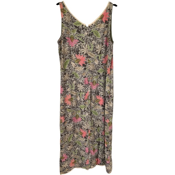 SIGRID OLSEN Sport Sleeveless Dress Green Floral Sz 10 Long Lace Trim V Neck Vtg - Picture 2 of 13